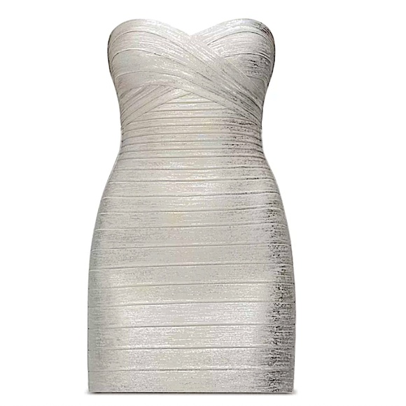 The Metallic Isla Strapless Body-Con Bandage Minidress Herve Leger - Picture 6 of 12